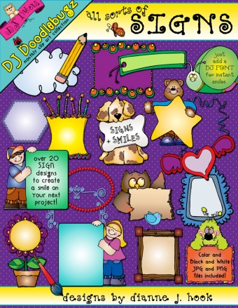 Cute Clip Art Signs, Tags, Frames and Borders by DJ Inkers