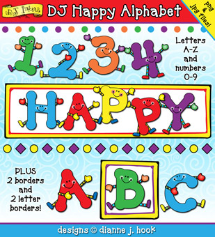 DJ Happy Alphabet Friends Clip Art Letters Download