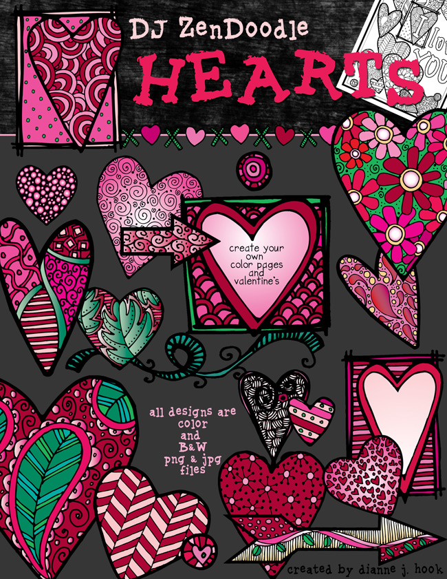 Zen Doodle Heart clip art for love and Valentines by DJ Inkers