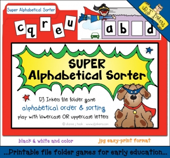 Super Hero file folder game for teaching alphabetical order by DJ Inkers