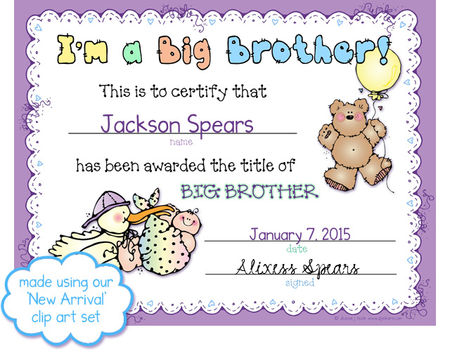 Printable Certificates For A New Big Brother Or Sister By Dj Inkers