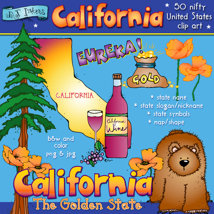 Cute California clip art and Golden State symbols by DJ Inkers