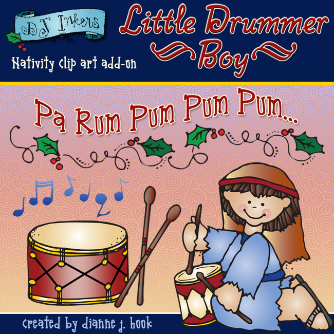 Little Drummer Boy clip art for Christmas by DJ Inkers