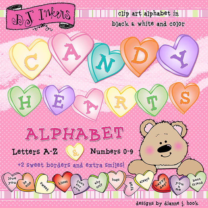 Candy Heart Letters clip art for Valentine's Day by DJ Inkers