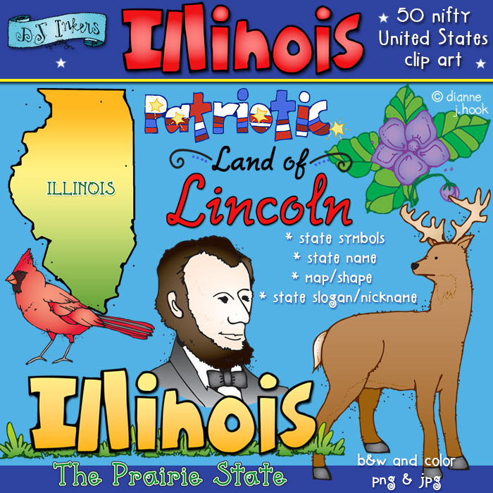 Illinois clip art and state symbols for the land of Lincoln by DJ Inkers