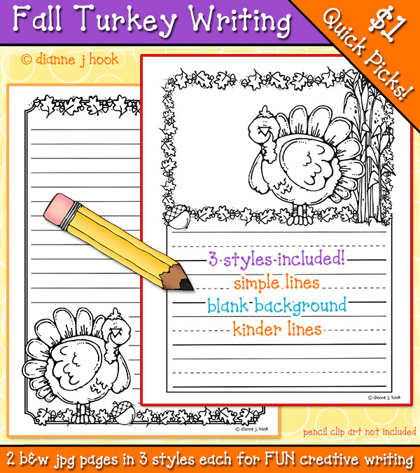 Fall Turkey Thanksgiving writing pages for kids and teachers by DJ Inkers