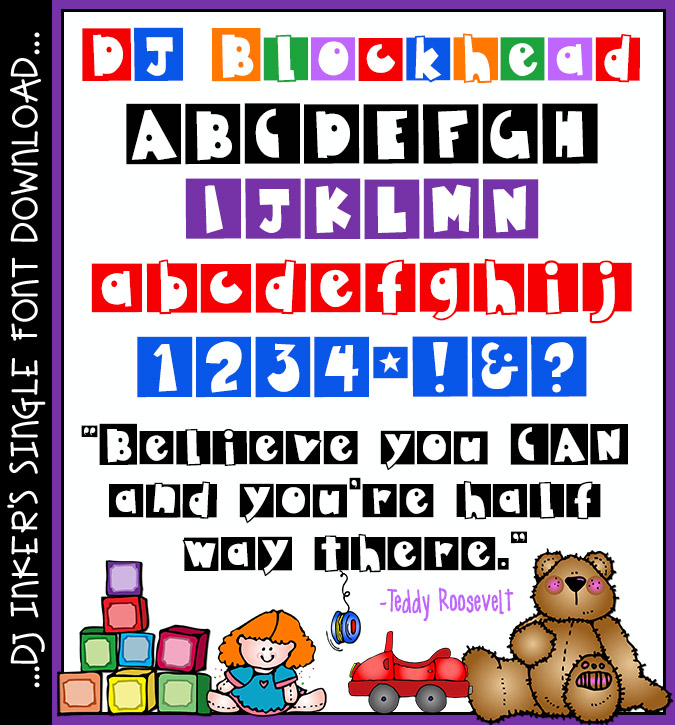 A fun block font for kids and crafting by DJ Inkers