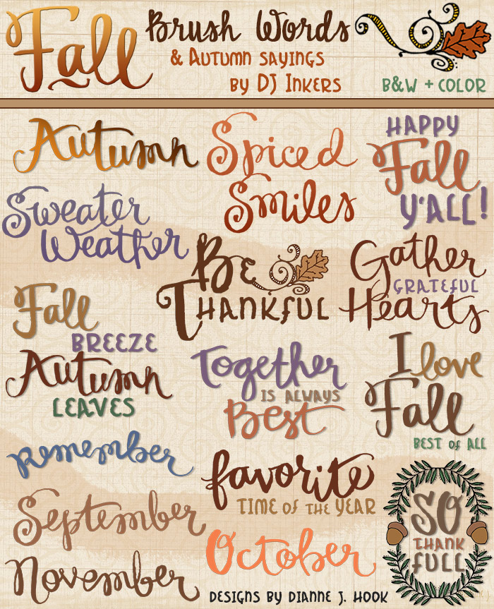 Fall brush words and sayings for autumn by DJ Inkers