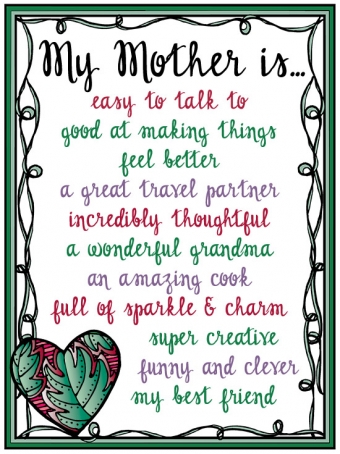 My mother is... list made with DJ Inkers brush letter font