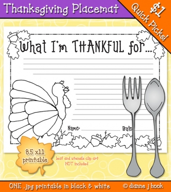 Kids Thanksgiving Placemat printable thankful list by DJ Inkers