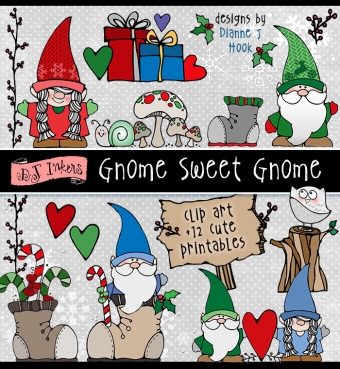 Cute clip art gnomes and festive holiday borders by DJ Inkers