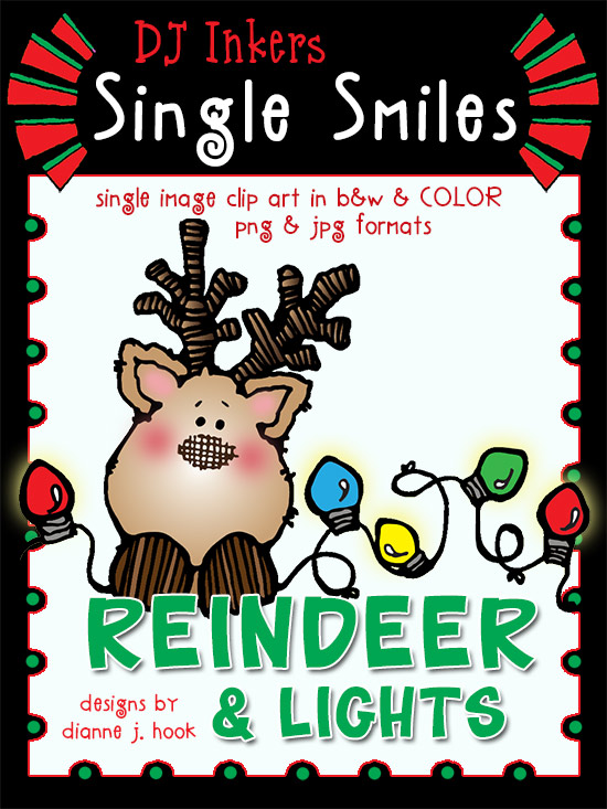 Cute clip art reindeer and Christmas lights by DJ Inkers