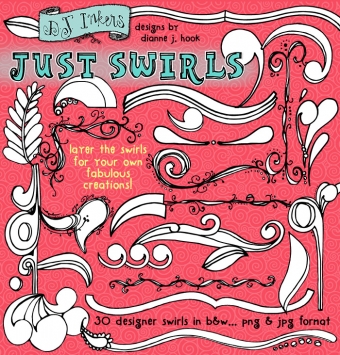 Clip art swirls and elegant doodles for digital crafting by DJ Inkers