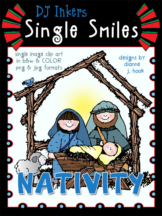 Cute clip art nativity scene for Christmas by DJ Inkers