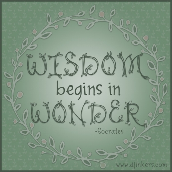 Wisdom begins in Wonder quote in DJ Inkers' leafy font