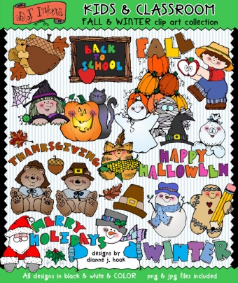 Snuggle-up to cool seasonal smiles with Fall & Winter clip art for teachers by DJ Inkers