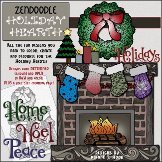 Zen Doodle Holiday Hearth clip art for Christmas by DJ Inkers