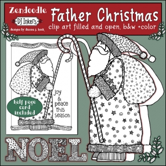 Father Christmas Zen doodle clip art by DJ Inkers