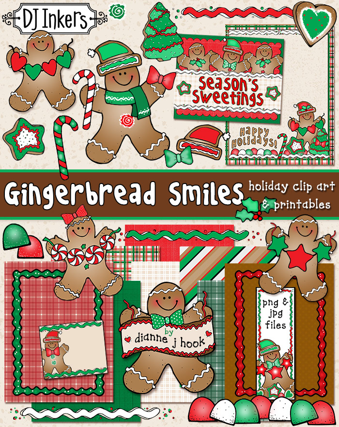 Gingerbread Smiles Clip Art and Holiday Printables by DJ Inkers