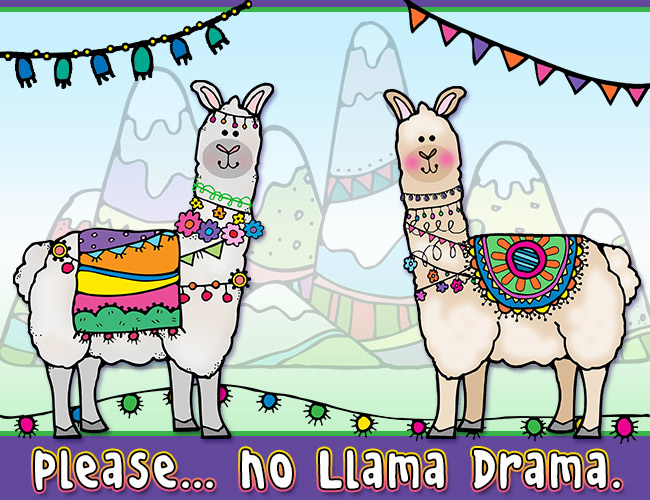 Lovely llamas, mountains and cute desert clip art by DJ Inkers