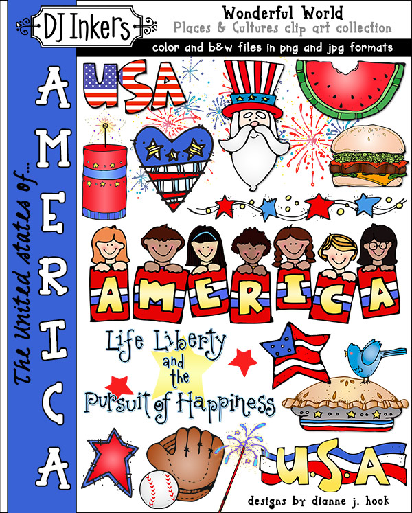 Cute patriotic clip art for the USA and Independence Day by DJ Inkers