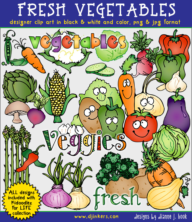 Vegetable clip art for kids, gardens, farms and a healthy body by DJ Inkers