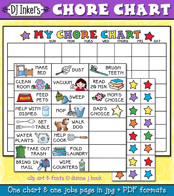 Printable chore charts and job lists for kids by DJ Inkers