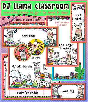 Llama Clip Art Borders and Classroom Theme Kit