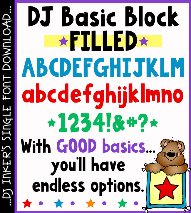 Type in big bold letters with a smile using DJ Basic Block Filled font byDJ Inkers