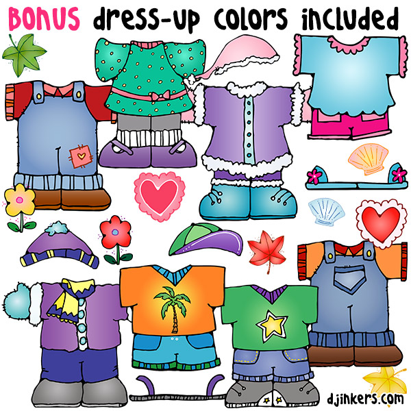 Fun printable Dress-Up Kids for paper dolls and teaching seasons -DJ Inkers