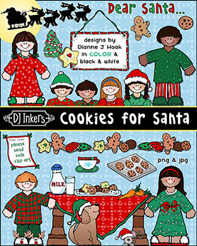 Cookies for Santa Clip Art Kids in Holiday Pajamas Download