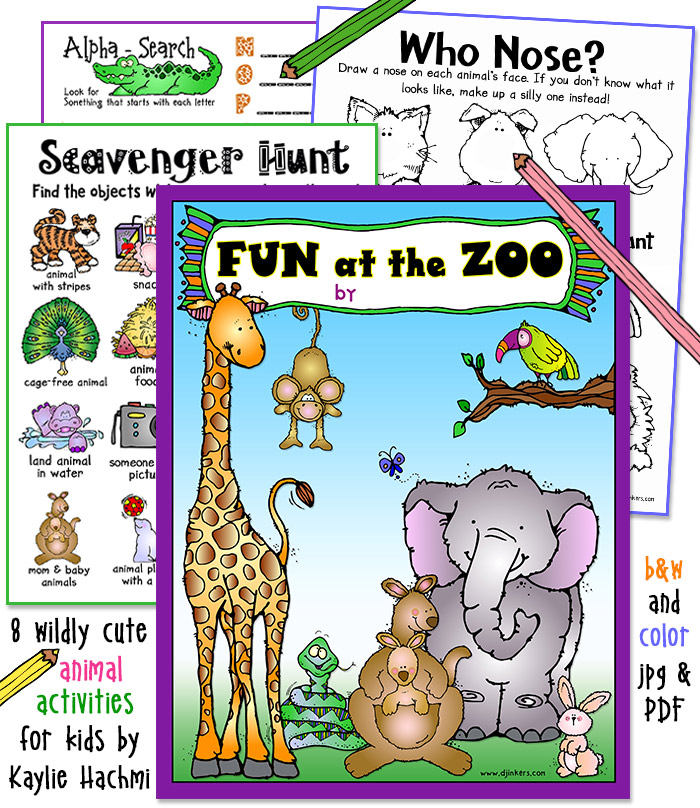 Fun printable activities for Zoo fieldtrips and kids by DJ Inkers