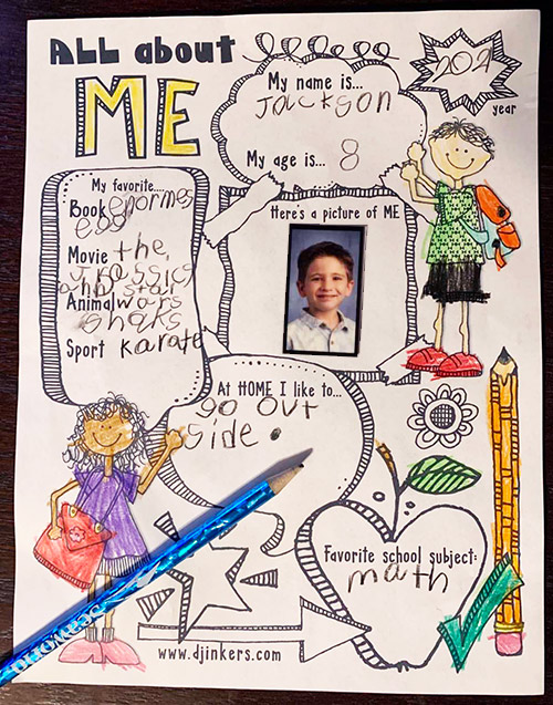 All About Me page for journals, first day fun and back to school photos ...