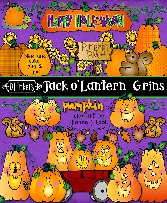 Jack o' Lanterns and cute Pumpkin clip art by DJ Inkers