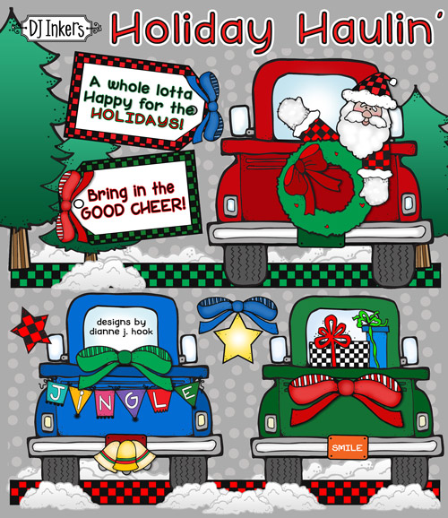 Holiday Haulin' Clip Art Trucks, Borders & Printables by DJ Inkers