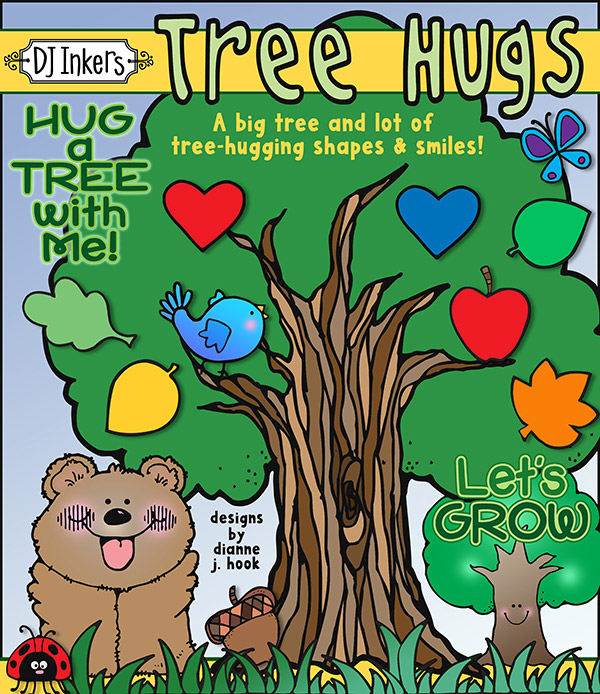 Cute Tree Hugs clip art for kids and classroom decorations by DJ Inkers