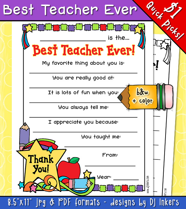 Tell your teacher why you appreciate them with this fun printable by DJ Inkers