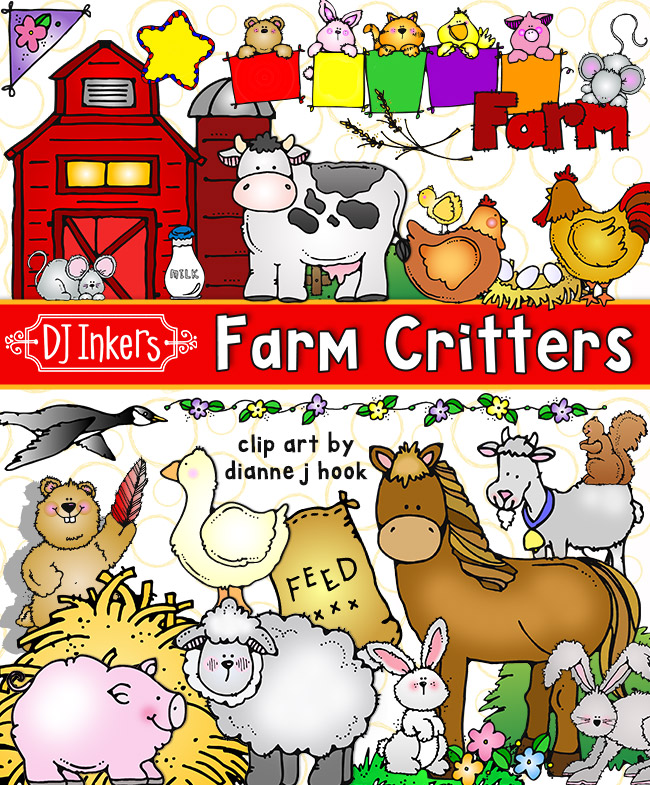 Cute farm animal clip art for kids by DJ Inkers