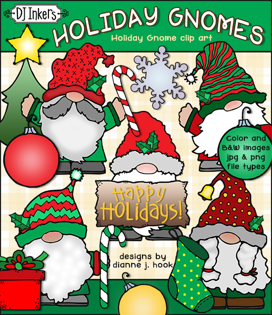 Cute clip art gnomes for Christmas and the holiday season by DJ Inkers