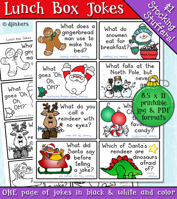 Holiday Jokes for kids, lunch box or Christmas crackers by DJ Inkers