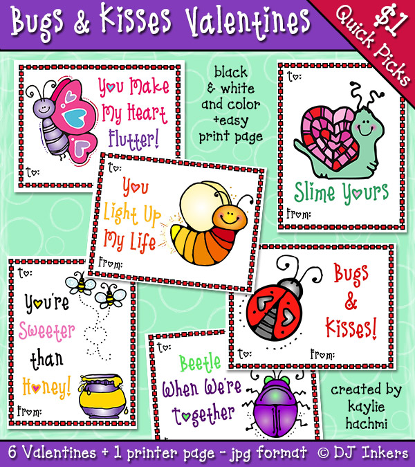 PRINTABLE Valentines for Kids Valentines Day Kid Gifts for School Bugs and  Kisses Treat Bag Toppers Printable Valentine Tags Boys Valetines 