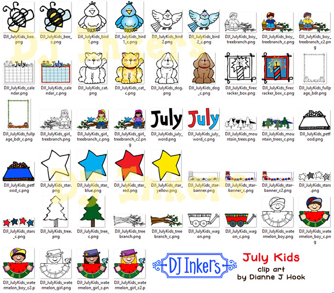 Cute clip art kids for July and summer fun by DJ Inkers