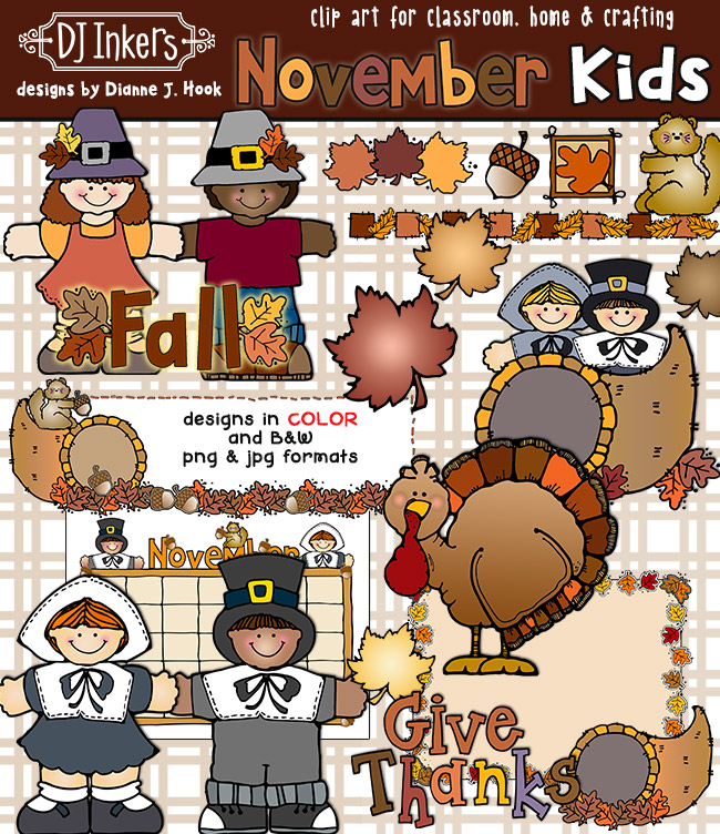 November Kids and cute Thanksgiving clip art by DJ Inkers