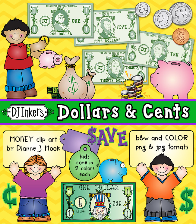 Money clip art to help teach kids about dollars and cents by DJ Inkers