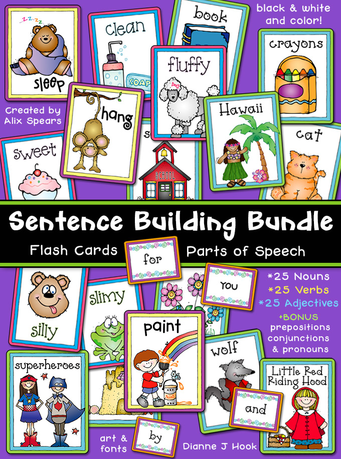 Sentence Building Bundle - Parts of Speech Flash Cards by DJ Inkers