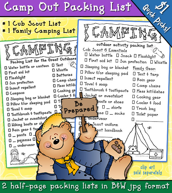 Cub Scout Camp Packing List Printable by DJ Inkers