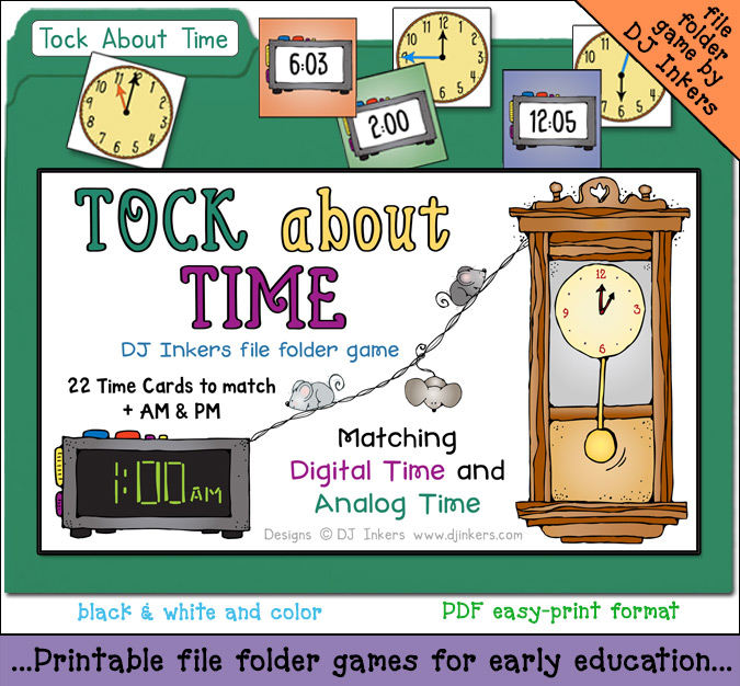 Tock About Time file folder game to help kids tell time by DJ Inkers