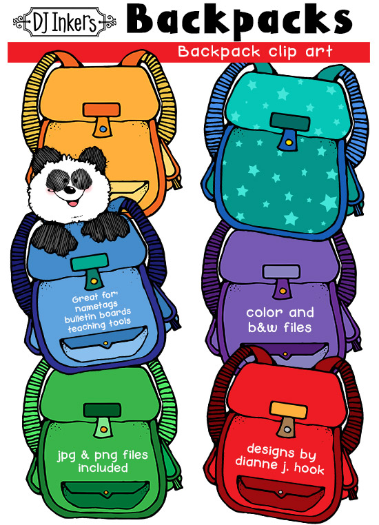 Cute kids backpack clip art for notes, labels and bulletin boards by DJ Inkers