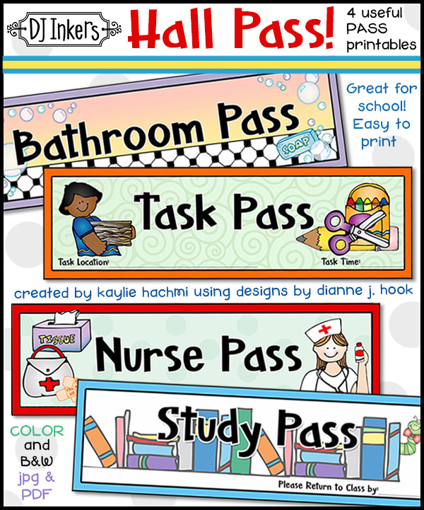 Hall Pass! 4 Printable or Digital Passes for School by DJ Inkers