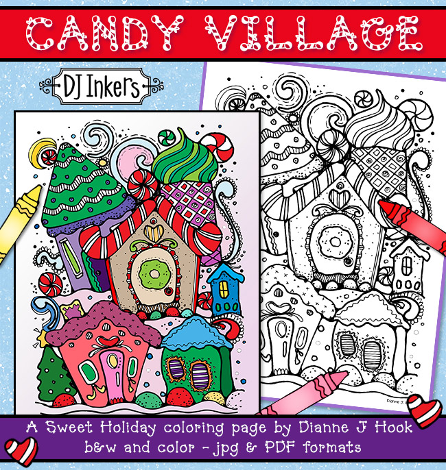 Candy Village Holiday Coloring Page Download